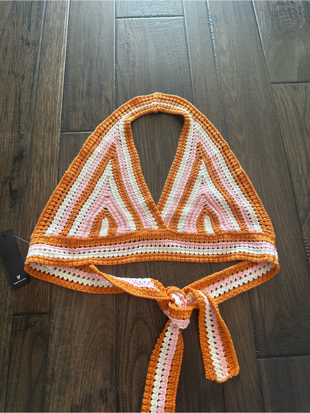 Lulus Orange Pink & White Crochet Halter Top – Size Small